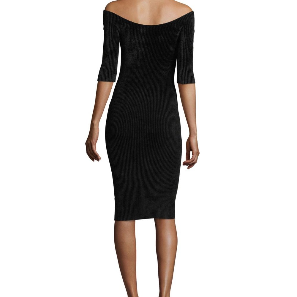 Helmut Lang Off the Shoulder Navy Italian Yarn Velveteen Dress XS